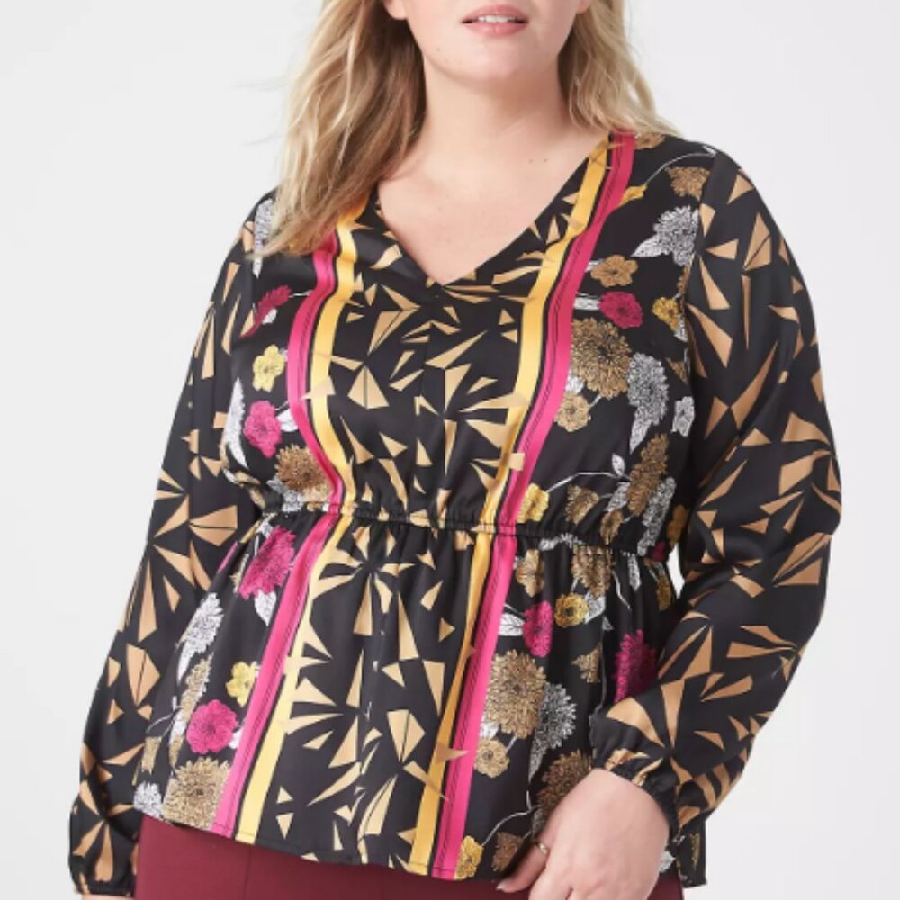Lane Bryant Vibrant Long-Sleeve V-Neck Peplum Blouse NWT